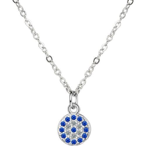 TJP Latest Women 925 Sterling Silver Pendants Necklace Jewelry Shiny Female Crystal Blue Round Necklace Accessories Girl Bijou