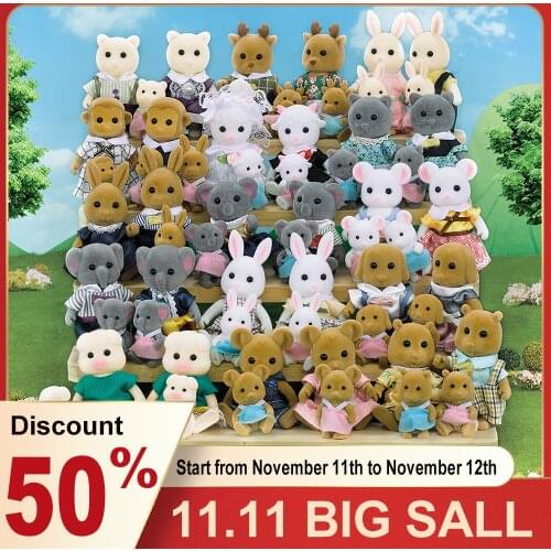 New 1/12 DollHouse Accessorie Girls Games Forest Animal Miniature Dolls 3.7 Inch Bunny Rabbit Family Collectible Toys For Girls