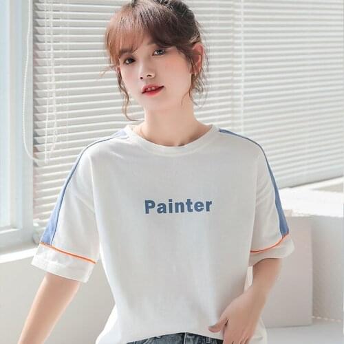 2021 Summer New White Short-sleeved T-shirt Women Loose Large Size Korean Casual Sports Round Neck Half-sleeved Tops Inc Tide