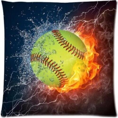 New Personalized Softball On Fire and Water Sports Ball Two Sides Square Zippered Super Luxury Pillowcases Multi Pillow Slip