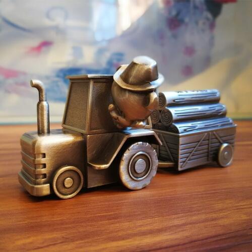 NEW! Newborn Baby Family Gift First Tooth and First Curl Box Metal Artcraft Trinket Box Vintage Bear Tractor Design