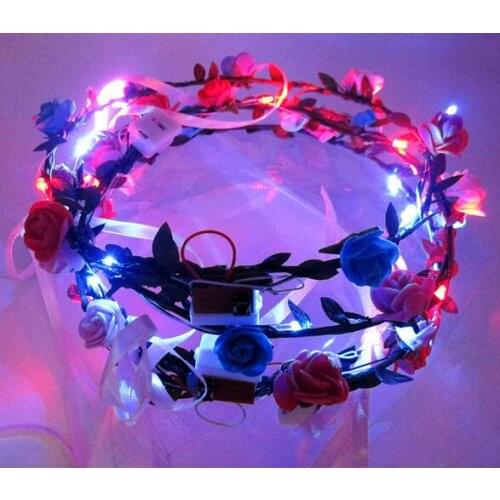Wholesale LED Flashing Boho Bohemian Flower Garland Bride Girls LED Wreath Wedding Party Floral Headband Headdress 80pcs/lot
