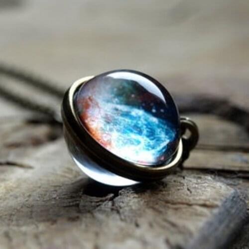 Time Gem Nebula Galaxy Planet Universe Necklaces Double Sided Glass Ball Pendant Solar System Necklace For Women Jewelry A287