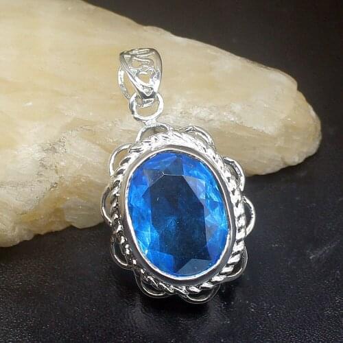 Gemstonefactory Jewelry Big Promotion 925 Silver Amazing New Blue Topaz Women Ladies Mom Gifts Necklace Pendant 20213588