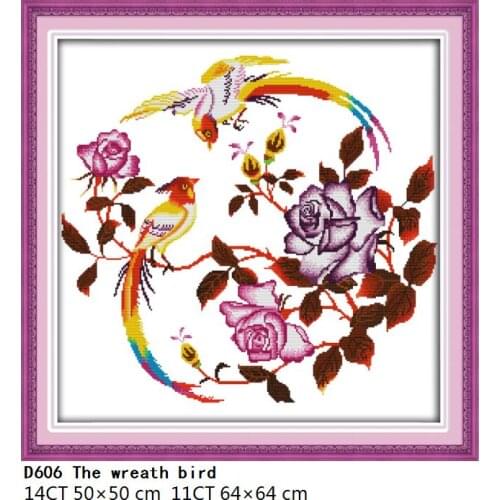Joy Sunday The Wreath Bird Embroidery Needlework Patterns 11CT 14CT Print Fabric Stamped Home Decor Set Counted Cross Stitch Kit