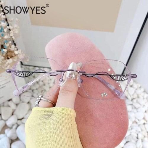 Luxurious Diamond Glasses Women Purple Rimless Eyeglasses Prescription Female Myopia Fashion Eye Glasses with Clear Lenses 853