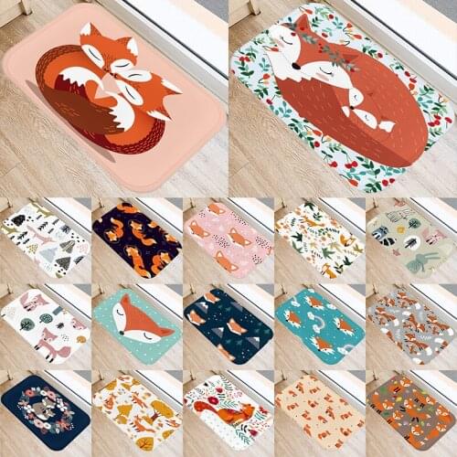 Fox Pattern 40*60cm Kitchen Entrance Door Mat Coral Velvet Carpet Rubber Indoor Floor Mats Doormat Anti-Slip Rug 48054