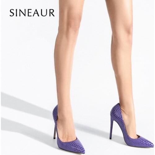 SINEAUR Shoes for Women 2021 Snake Pattern Sexy Super High Thin Heels 8.5CM Pointed Toe Fashion Female Pumps Office Party Dress