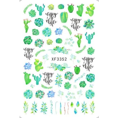 Spring summer nail art sticker green leaves plant printing self adhesive nail foils 3D manicure slider decal XF014