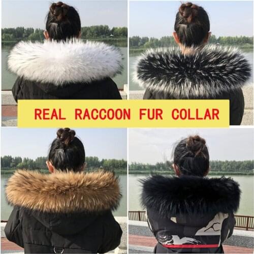100% natural down jacket fur collar real raccoon fur womens scarf winter coat neck long warm real fur scarf