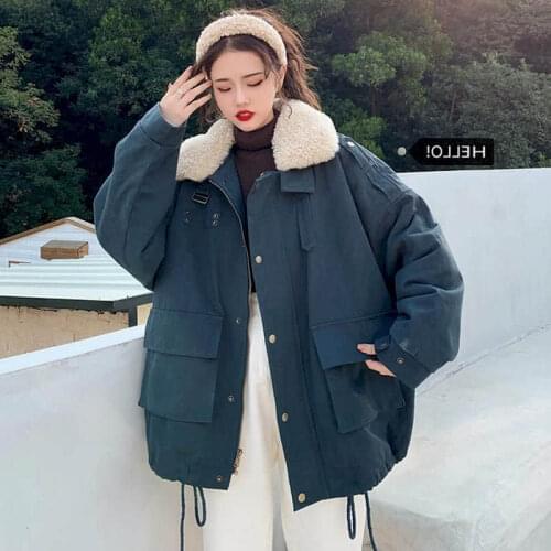 Women Velvet Padded Parka Coat Female Retro Loose Korean Winter Oversized quilted jacket Long Sleeve Coat Harajuku Warm Parkas
