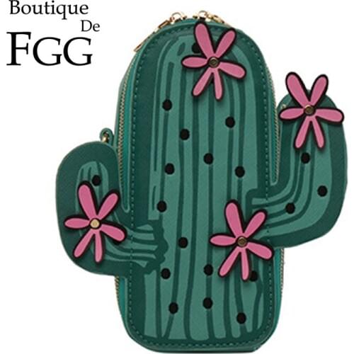 Boutique De FGG Cute Cactus Shape Designer Handbags Women Crossbody Bags Chain Shoulder Messenger Bags Bolsa Feminina
