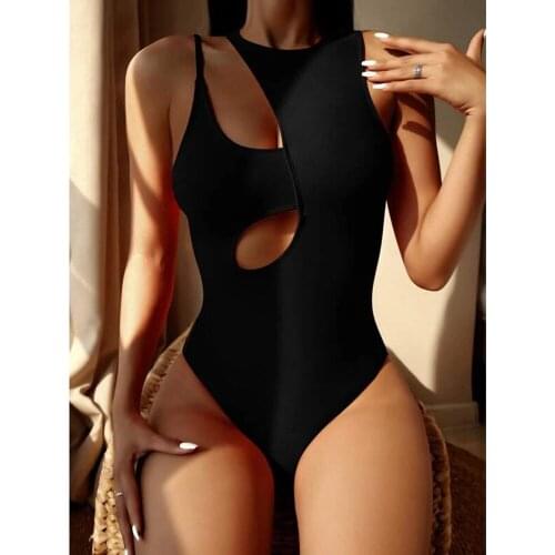 Womens One Piece Swimsuit Sexy Basic Swimwear 2021 New Solid Black Bathing Suit Bikinis Brazilian Bikini Beachwear Summer