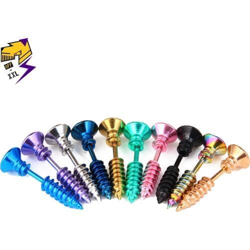 Fashion Gothic Tools Screw Stud Earrings Women Blue Stainless Steel Punk Earrings for Men 1 Pairs Piercing Ear Party Jewelry