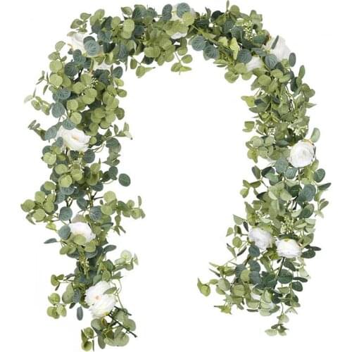 1Pc 1.8M Wedding Wall Decor Artificial Rattan 8 Heads Camellia Silk Eucalyptus Leaves Plant Greenery Flower Garland