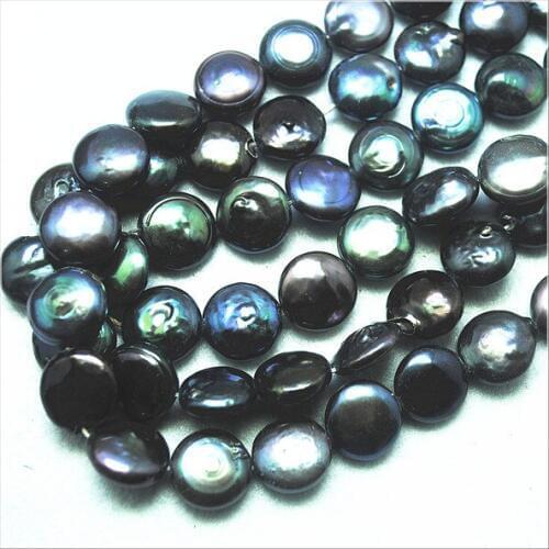 15.'5 inch length nature cultured freshwater pearl coin shape pearl strings size 13mm beads accessories white and black colors