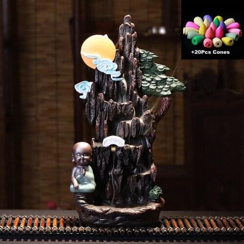 Gift 20Pcs Cone Home Decor ZEN Ceramic Backflow Incense Burner Living Room Hand Crafts Censer Base Creative Moon Mountain Stream