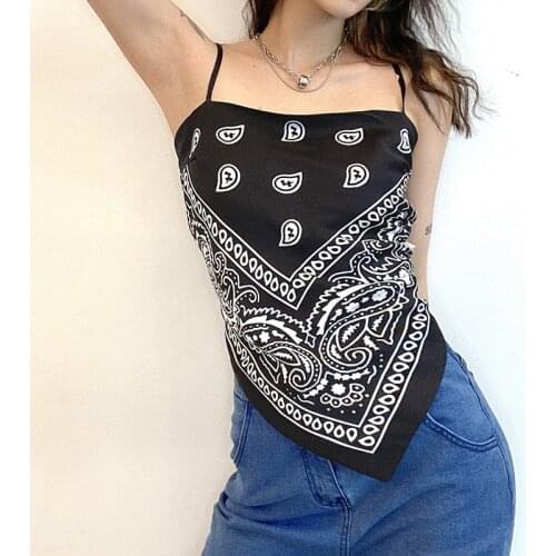 2021 New Bandana Women Sexy Crop Cami Top Boho Paisley Print Sleeveless Spaghetti Strap Self Tie Back Camisole