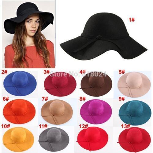 5pcs NEW Women Vintage Retro Wool Felt Crushable Wide Brim Cloche Fedora Floppy Sun Beach Spring Hat Cap Goth Bowknot Band