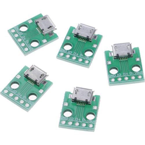 5Pcs Micro Usb To Dip Adapter 5Pin Female Connector B Type Pcb Converter AA