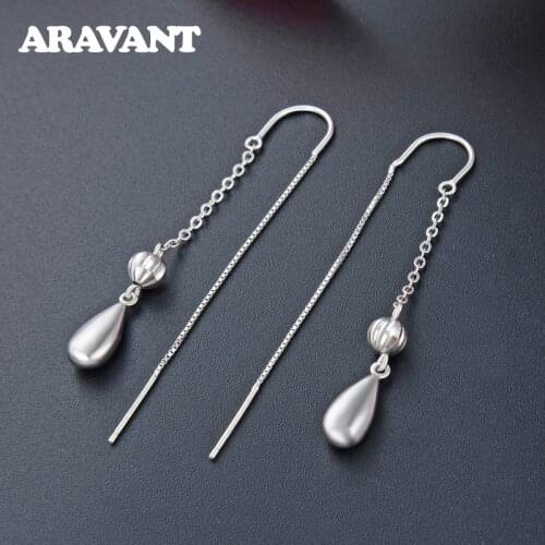 925 Silver Water Drop Long Chain Dangle Earrings For Women Wedding Jewelry Gifts