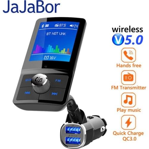 JaJaBor Bluetooth Car Kit Handsfree Support Muit Language FM Transmitter Large Color Screen AUX Audio Receiver Car MP3 Player