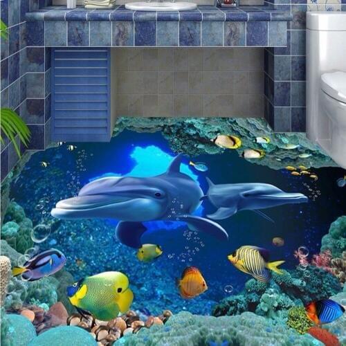 Free Shipping 3D underwater world dolphin floor wear non-slip thickened bedroom living room lobby flooring wallpaper mural