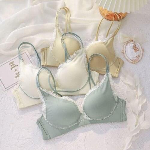 Wasteheart Women Fashion Green Yellow Lace Bras Bralette Cotton Panties Bra Sets Trim Sexy Lingerie Sets Wireless Underwear A B