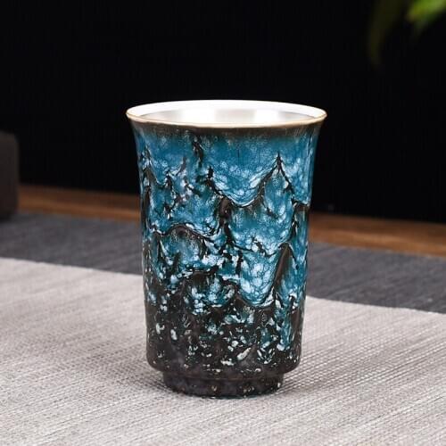Chinese Ink Style Smelling Tea Cup Sterling Silver 999 Porcelain Single China Kungfu Teaware Kiln Change Drinkware Gift Box