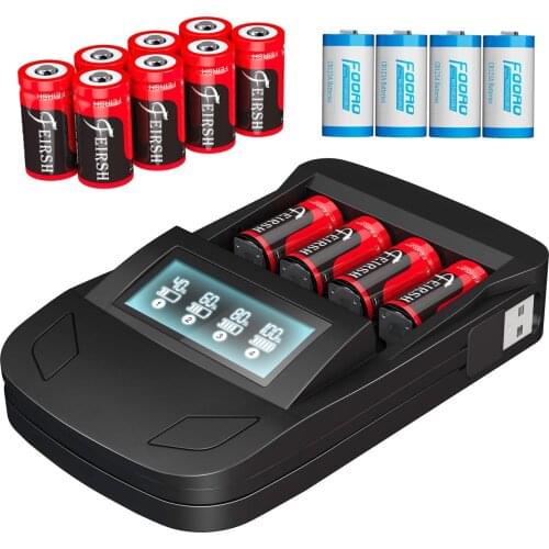 3.7V 800mAh 16340 CR17345 CR123A Rechargeable Batteries and LED Digital CR123A battery Charger for Arlo Wireless Cameras VMC3030