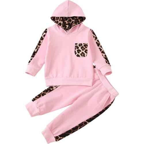 Spring Autumn Childrens Clothing Baby Girl Leopard Pattern Patchwork Hoodies + Long Pants Suit Kids Boys Tracksuit 1-6 Years