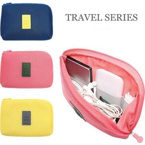 Travel Storage Bag For Digital Data Cable Charger Headphone Portable Mesh Sponge Bag Power Bank Holder Cosmetic Bag