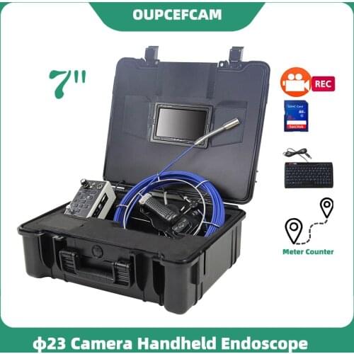 Φ23mm Camera Drain Pipe Sewer Inspection Endoscope System 7 Inch Screen With DVR Keyboard Meter Counter φ5mm Cable Black Case