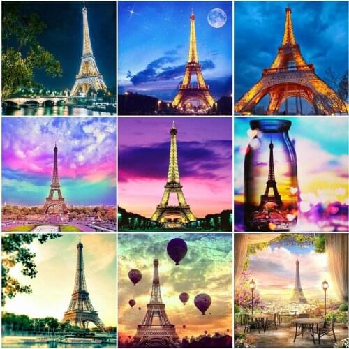 HUACAN Diamond Painting Tower Rhinestone Picture Cross Stitch DIY Full Square Diamond Embroidery Landscape Home Decoration