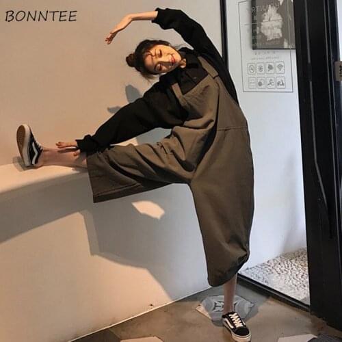 Jumpsuits Women Wide-leg Solid Loose Baggy Unisex Boyfriend Soft Korean Style Vintage Design High Street Hip Hop Trendy Students
