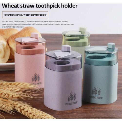 2020 Automatic Toothpick Holder Container Wheat Straw Household Table Toothpick Storage Box Toothpick Dispenser Home Furnishings