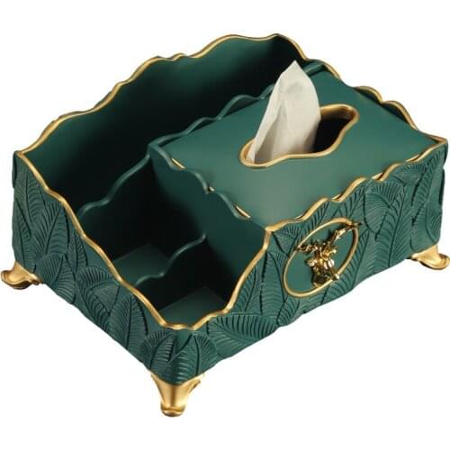 Light Luxury Simple Creative Home Living Room Desktop Multifunctional Remote Control Resin Tissue Storage Box Green