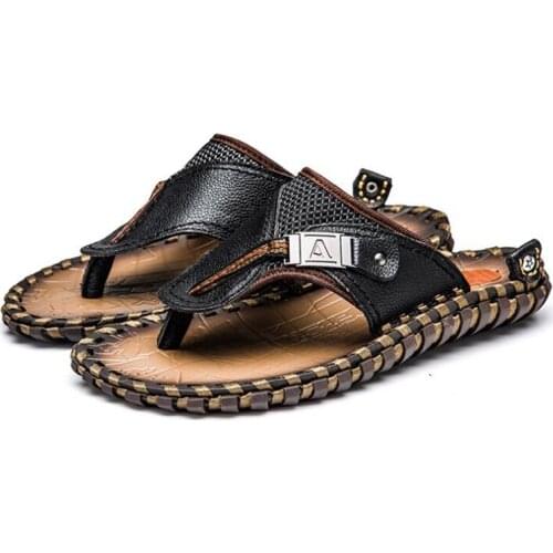 Plus Size 46 47 48Genuine Leather Sandals Mens Outdoor Slippers Summer Anti-slippery Casual Flip Flops Beach Male Men Sandals