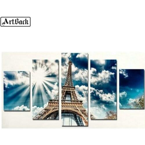ARTBACK 5d diamond painting Paris Tower view for living room decoration full square drill mosaic 3d diamond embroidery 5pcs