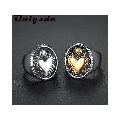 Us Size Free Shipping Stainless Steel Ladies Mens Biker Punk Sacred Heart Of Jesus God Ring Cross Amulet Jewelry For Man Gift