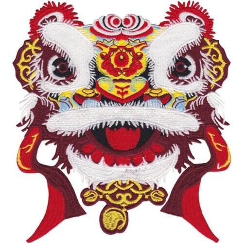 Animal Sew-on Chinese Style Lion Dance Embroidery Patches wholesale Iron On Appliques for Clothing Accessories Free Delivery