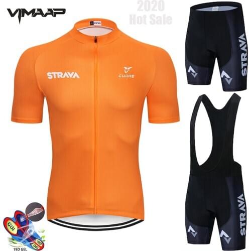 2021 New Red STRAVA Pro Bicycle Team Short Sleeve Maillot Ciclismo Mens Cycling Jersey Summer breathable Cycling Clothing Sets