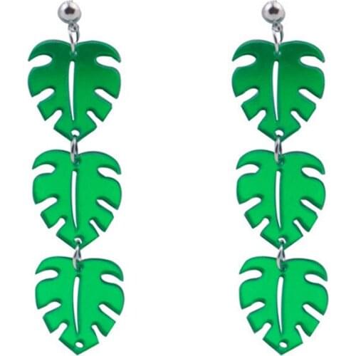 New Trendy Green Leaves Acrylic Earrings For Women Statement Long Leaf Tassel Dangle Earrings Fashion Party Jewelry Accessories