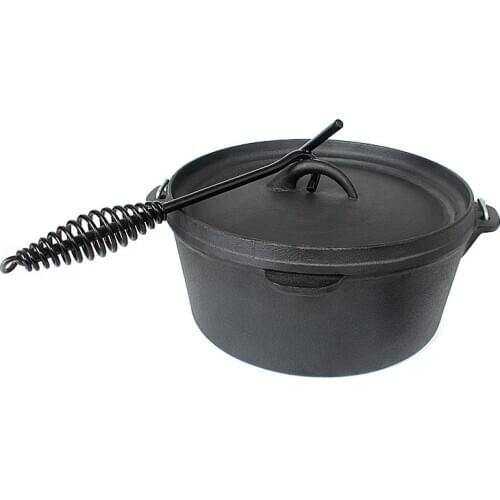 New cast iron pot stew soup outdoor picnic water roast chicken pig hot