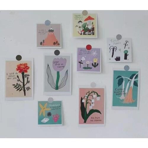 Korean Ins Plant Flower Illustration Postcard 8 Sheets Double Sided Diy Decoratiove Card Bedroom Wall Sticker Photo Props Gifts