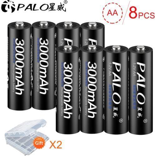 PALO 8pcs Pre-charged AA Battery Batteries 1.2V 2A 3000mAh Ni-MH AA Rechargeable Battery Baterias for Led flashlight Camera