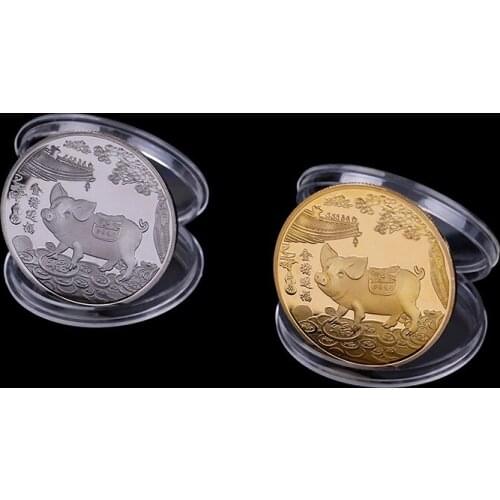 1pcs Pig Commemorative Coin Year Of Pig Delivers Money 2019 Fu Coins Collection New Year Gift Plated Good Fortune Home Car Decor