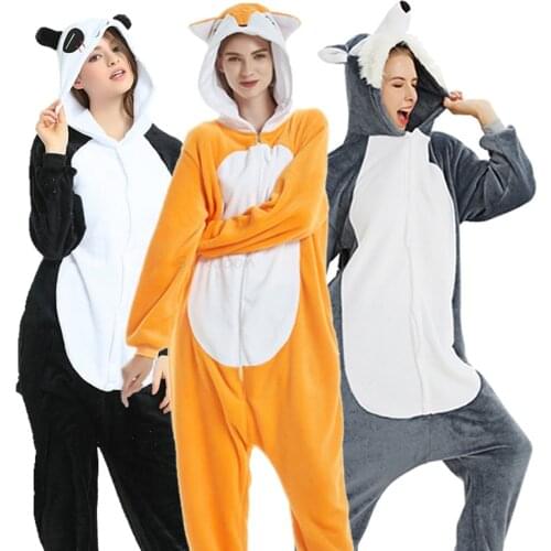 Adults Animal Unicorn Pajamas Cartoon Licorne Panda Kigurumi Women Costumes Winter Flannel Overalls Unicornio Sleepwear