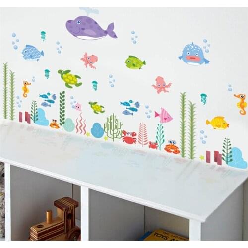 Underwater Colorful Fish Wall Stickers sea fish cartoon bathroom nursery home decor decals Pvc Stickers decals mural poster