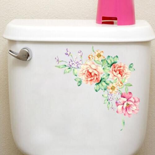 Useful Colorful Flowers 3D Wall Stickers Beautiful Peony Fridge Stickers Wardrobe Toilet Bathroom Decoration PVC Wall Decals